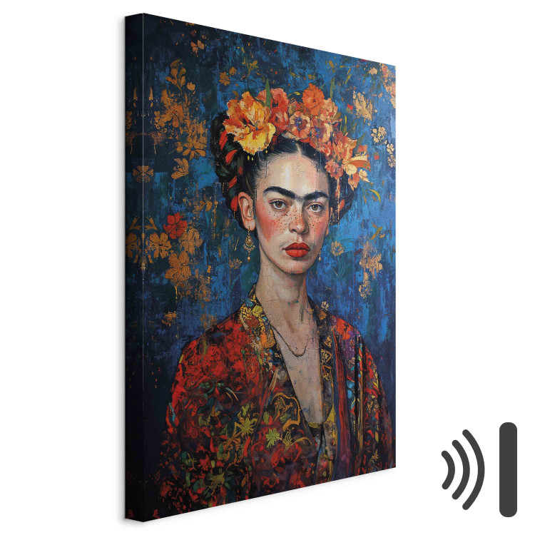 Canvas Portrait of Frida - Klimt-Style Composition on a Dark Blue Background 152289 additionalImage 8