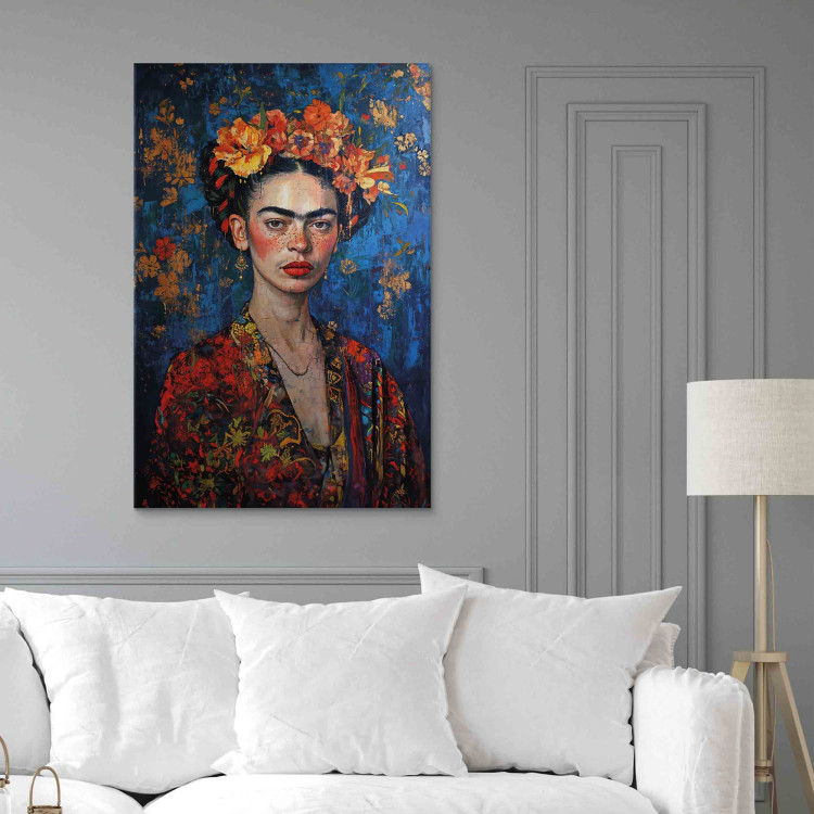 Canvas Portrait of Frida - Klimt-Style Composition on a Dark Blue Background 152289 additionalImage 9