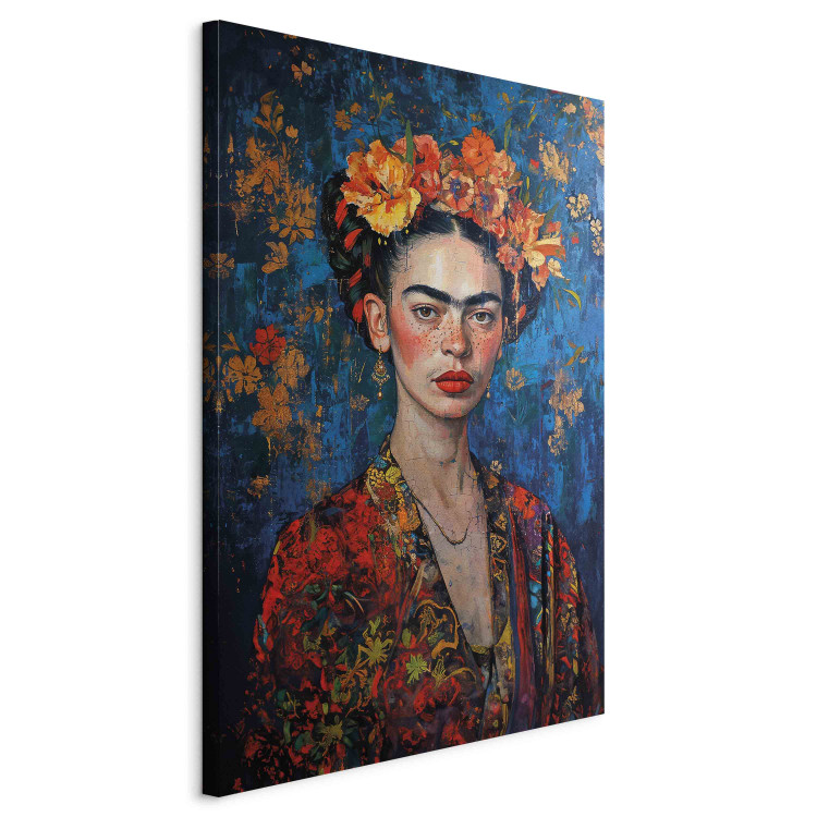 Canvas Portrait of Frida - Klimt-Style Composition on a Dark Blue Background 152289 additionalImage 2