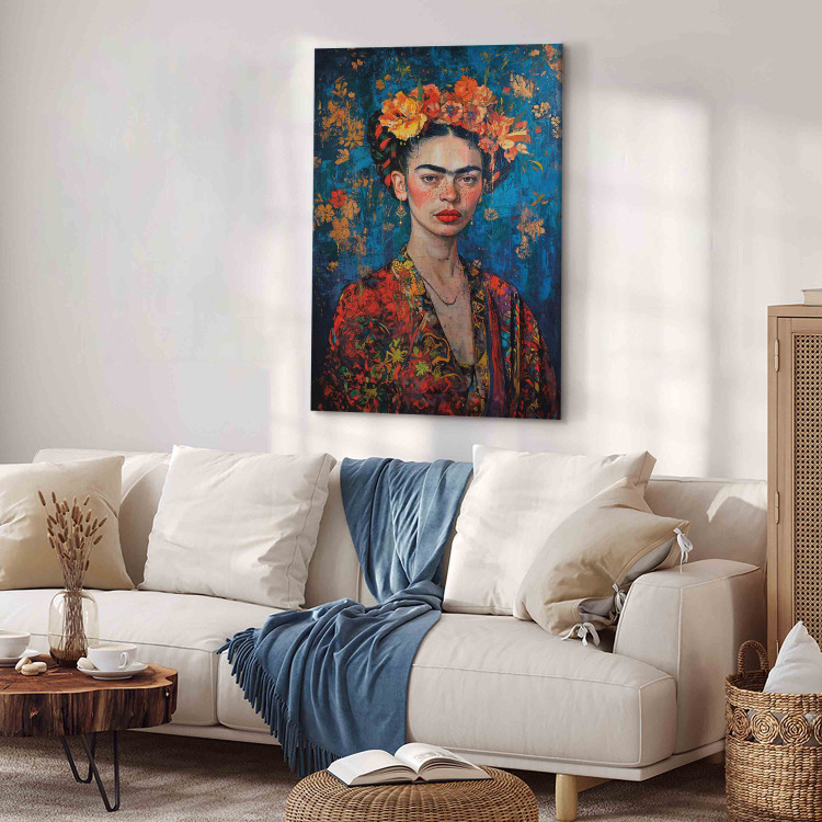 Canvas Portrait of Frida - Klimt-Style Composition on a Dark Blue Background 152289 additionalImage 11