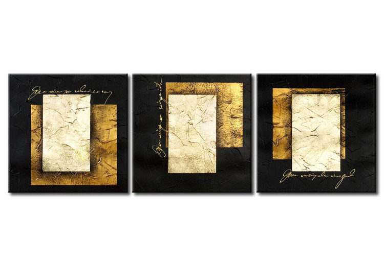 Canvas Art Print Shapes (3-piece) - Abstraction with golden geometric figures 47589