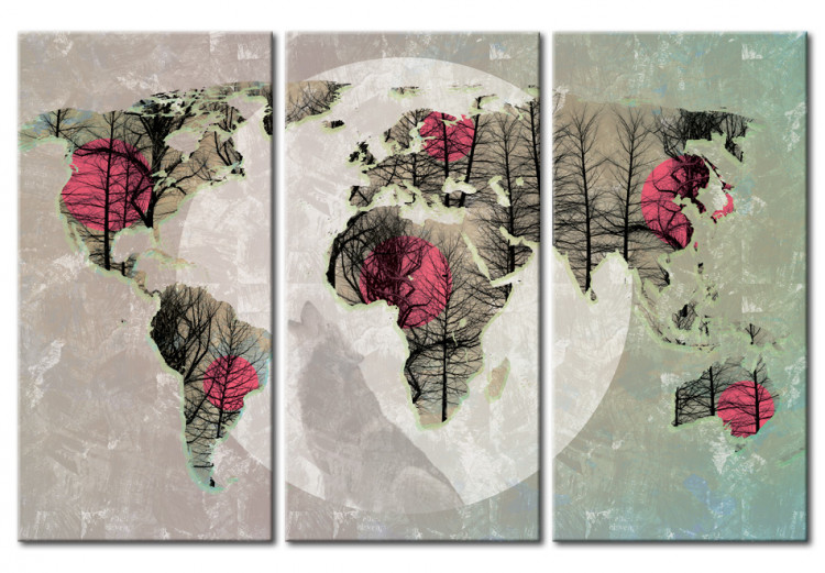 Canvas Art Print Map of the World: Full moon - triptych 55289