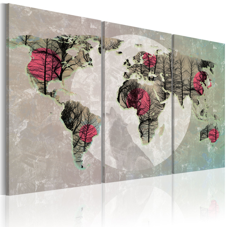 Canvas Art Print Map of the World: Full moon - triptych 55289 additionalImage 2