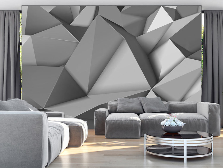 Wall Mural Graphite Space - Futuristic Gray Abstraction with 3D Illusion 60089