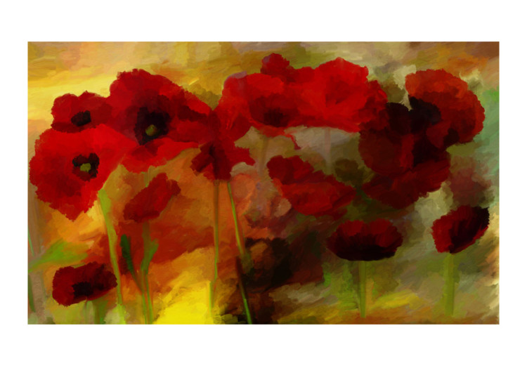 Wall Mural Poppies in Warm Tones - Artistic Shot of Flowers on a Muted Background 60389 additionalImage 1