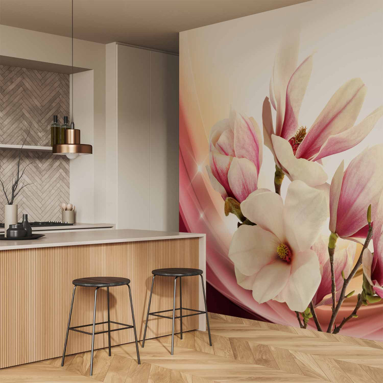 Photo Wallpaper Pink magnolia in glamour - floral composition with flowers and pattern 63889 additionalImage 7