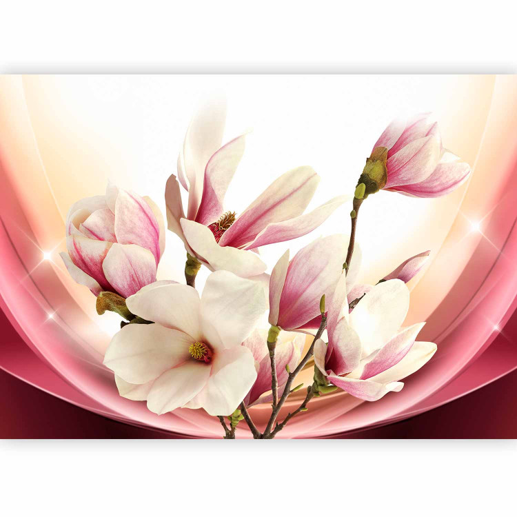 Photo Wallpaper Pink magnolia in glamour - floral composition with flowers and pattern 63889 additionalImage 1
