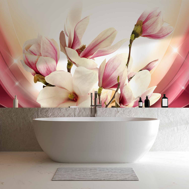 Photo Wallpaper Pink magnolia in glamour - floral composition with flowers and pattern 63889 additionalImage 8