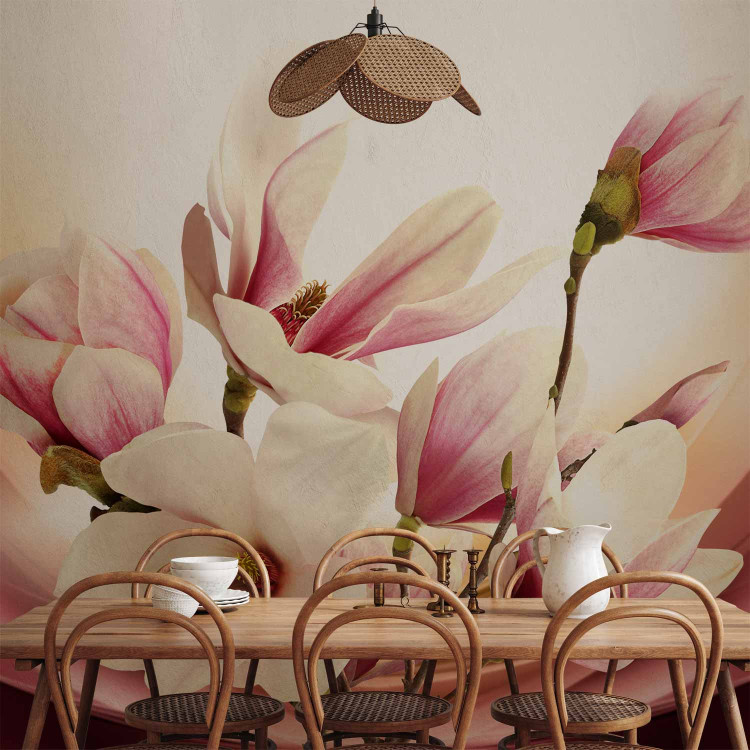 Photo Wallpaper Pink magnolia in glamour - floral composition with flowers and pattern 63889 additionalImage 6