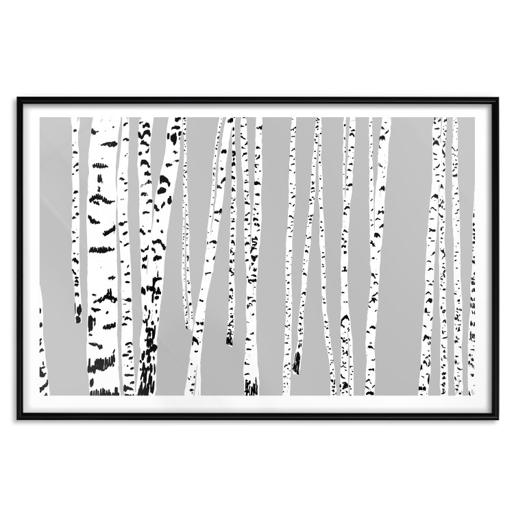 Wall Poster Birches - composition with black and white trees on a grey background 115099 additionalImage 18