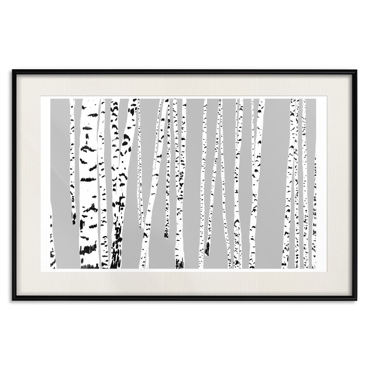 Wall Poster Birches - composition with black and white trees on a grey background 115099 additionalImage 18