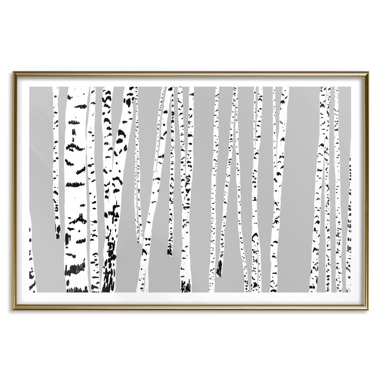 Wall Poster Birches - composition with black and white trees on a grey background 115099 additionalImage 20