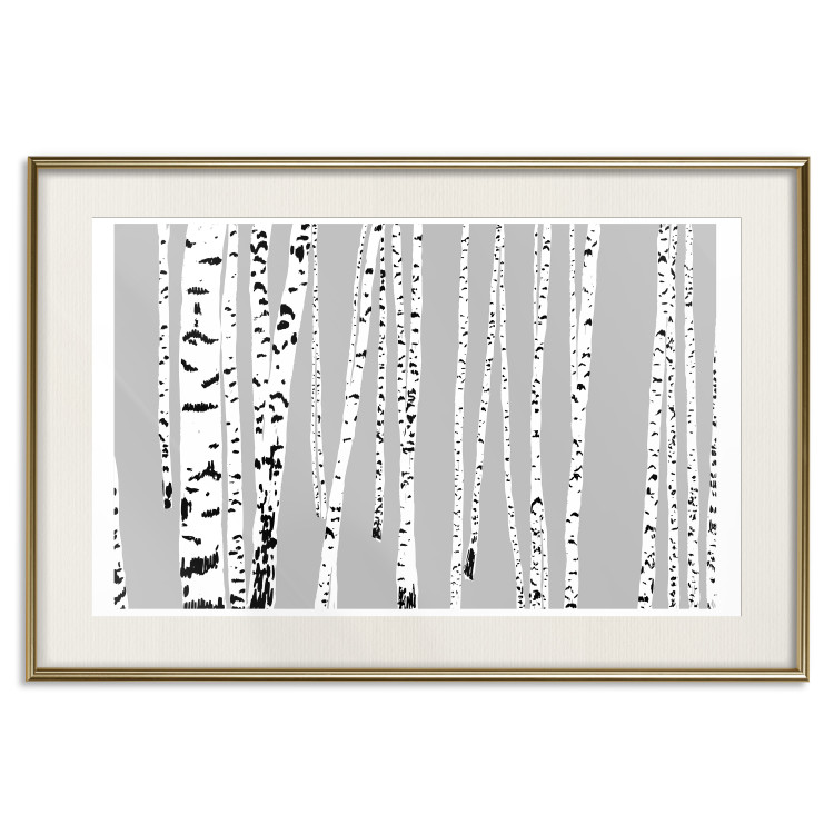 Wall Poster Birches - composition with black and white trees on a grey background 115099 additionalImage 19