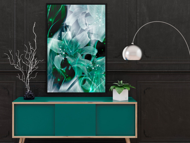 Wall Poster Enchanted Lilies - green-filled abstraction into shiny flowers 117899 additionalImage 3