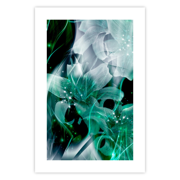 Wall Poster Enchanted Lilies - green-filled abstraction into shiny flowers 117899 additionalImage 19