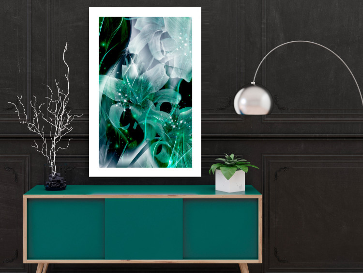 Wall Poster Enchanted Lilies - green-filled abstraction into shiny flowers 117899 additionalImage 2
