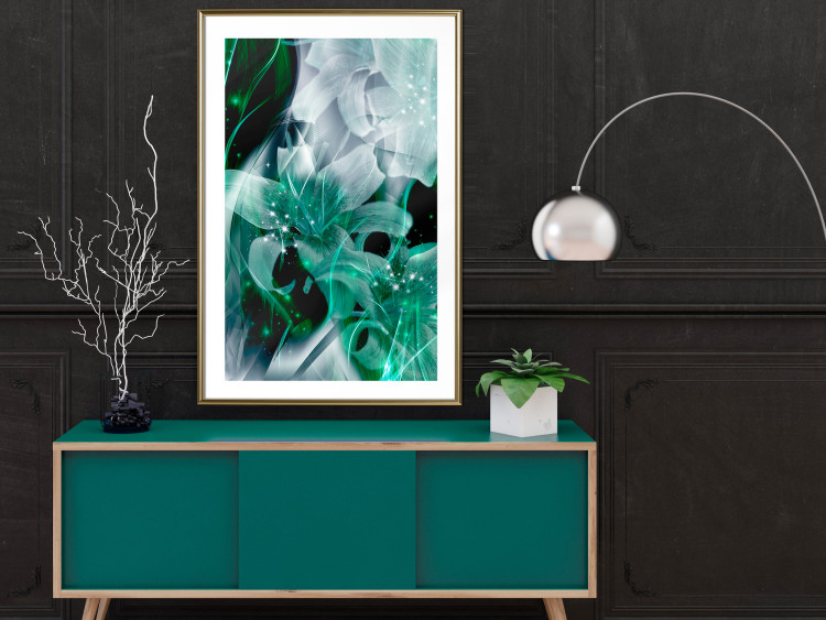 Wall Poster Enchanted Lilies - green-filled abstraction into shiny flowers 117899 additionalImage 13