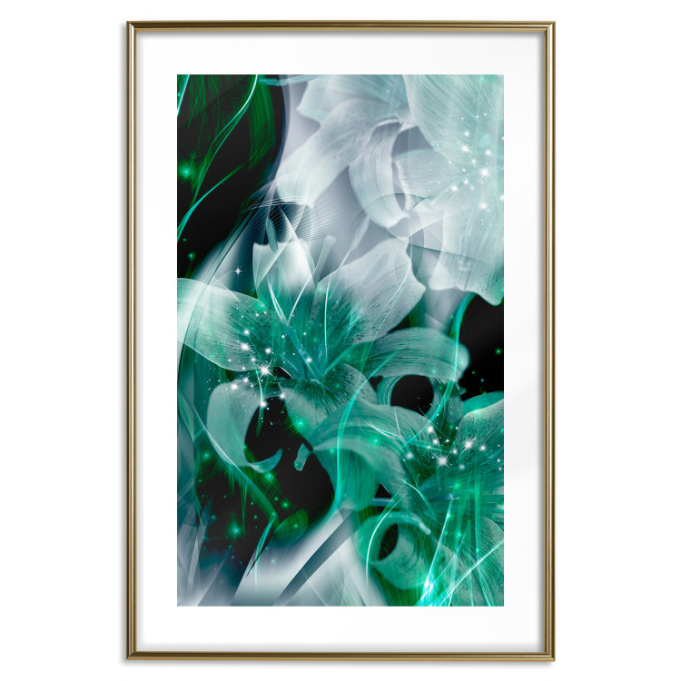 Wall Poster Enchanted Lilies - green-filled abstraction into shiny flowers 117899 additionalImage 14