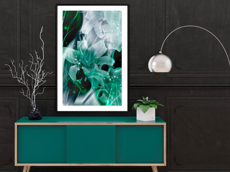 Wall Poster Enchanted Lilies - green-filled abstraction into shiny flowers 117899 additionalImage 4