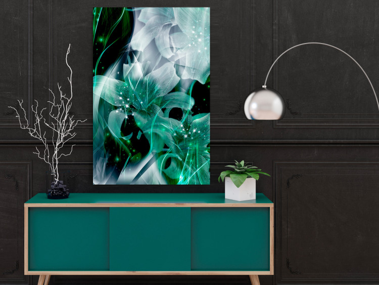 Wall Poster Enchanted Lilies - green-filled abstraction into shiny flowers 117899 additionalImage 17