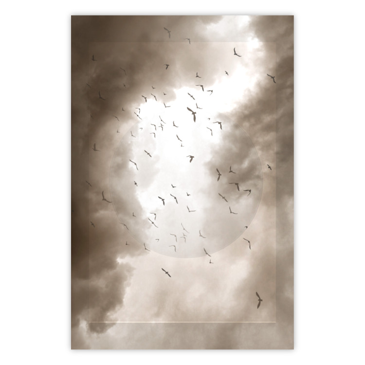 Poster Birds in the Clouds - autumn landscape of birds against a cloudy sky 119199