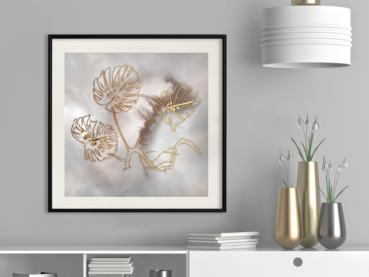 Wall Poster Noble Monstera - abstraction with golden exotic leaves on a beige background 121899 additionalImage 18