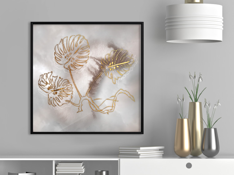 Wall Poster Noble Monstera - abstraction with golden exotic leaves on a beige background 121899 additionalImage 3