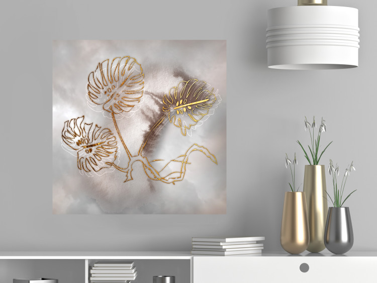 Wall Poster Noble Monstera - abstraction with golden exotic leaves on a beige background 121899 additionalImage 16