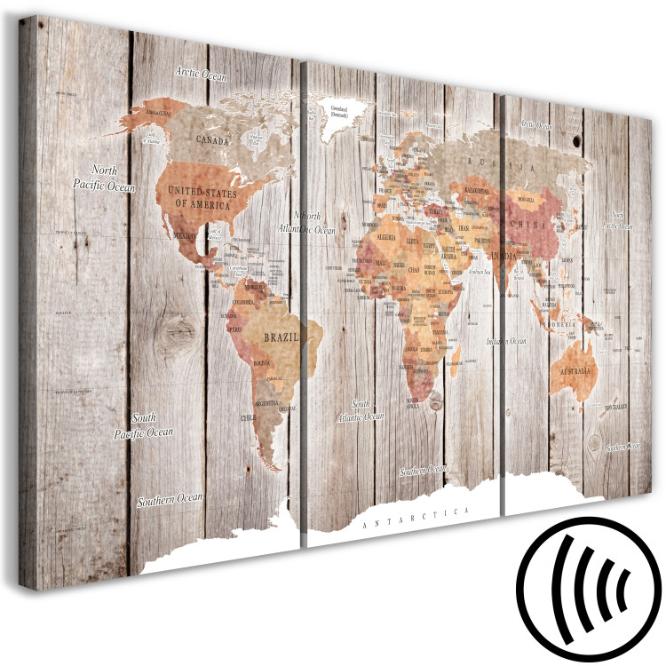 Canvas Print World Map: Wooden Stories (3 Parts) 122199 additionalImage 6