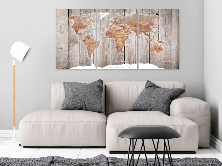 Canvas Print World Map: Wooden Stories (3 Parts) 122199 additionalImage 3