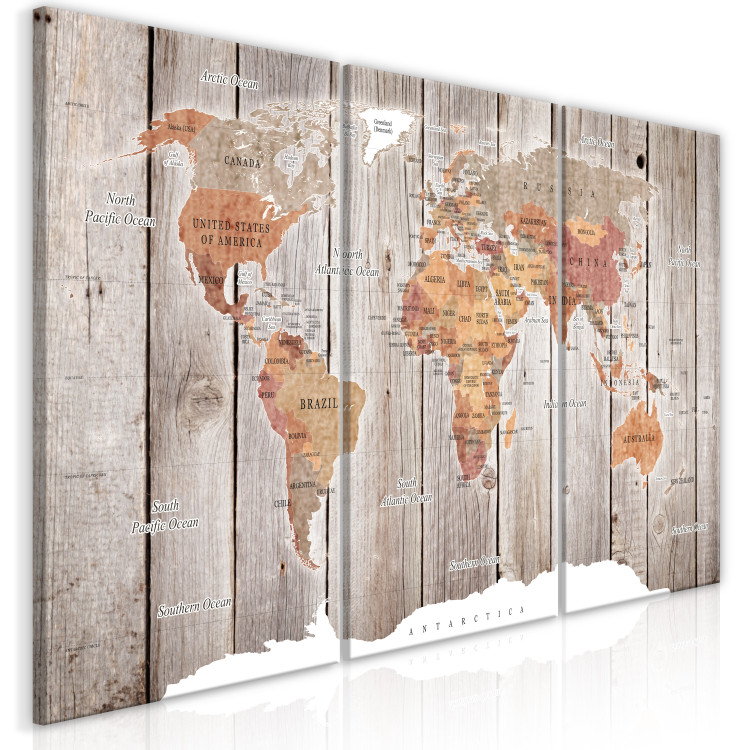 Canvas Print World Map: Wooden Stories (3 Parts) 122199 additionalImage 2