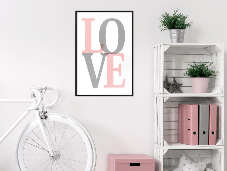 Wall Poster Gray Love - black and red blurred letters in an English text 122899 additionalImage 4