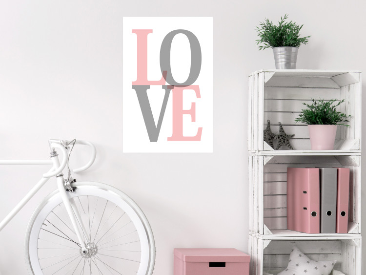 Wall Poster Gray Love - black and red blurred letters in an English text 122899 additionalImage 2