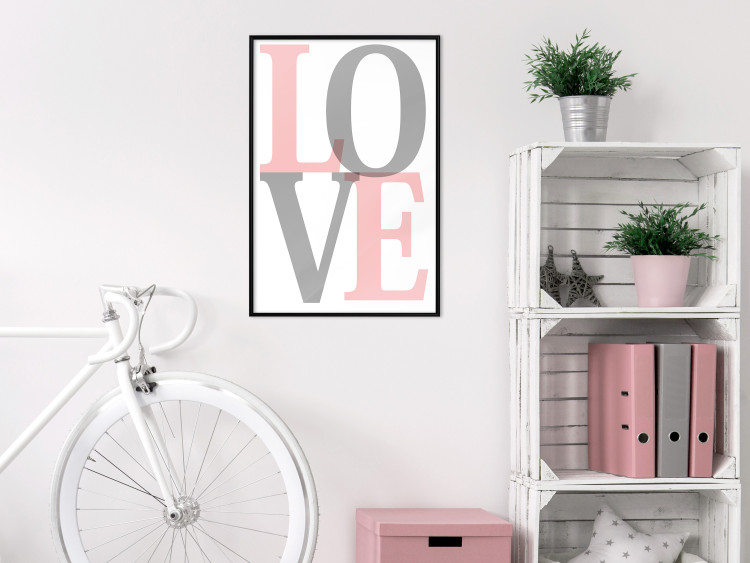 Wall Poster Gray Love - black and red blurred letters in an English text 122899 additionalImage 3