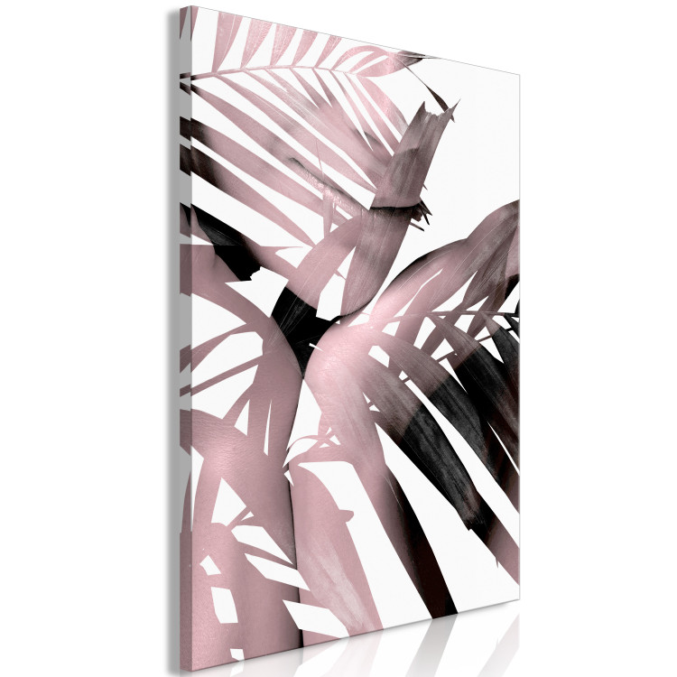 Canvas Print Palm leaves - pink leaves of palm trees hiding a woman's figure on a white background 123499 additionalImage 2