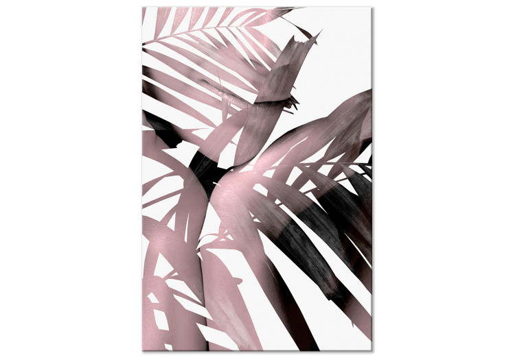 Canvas Print Palm leaves - pink leaves of palm trees hiding a woman's figure on a white background 123499