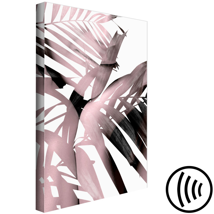 Canvas Print Palm leaves - pink leaves of palm trees hiding a woman's figure on a white background 123499 additionalImage 6
