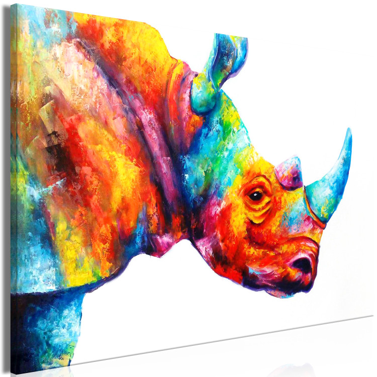 Canvas Rainbow Rhino (1-part) wide - futuristic abstraction 127199 additionalImage 2