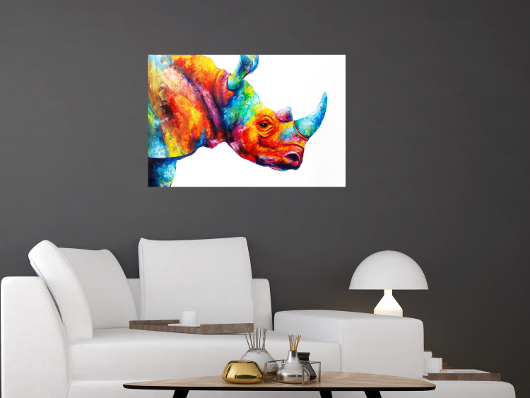 Canvas Rainbow Rhino (1-part) wide - futuristic abstraction 127199 additionalImage 3