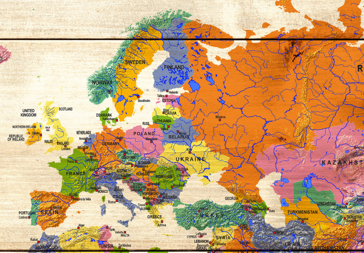 Large canvas print Map on wood: Colourful Travels [Large Format] 128499 additionalImage 5