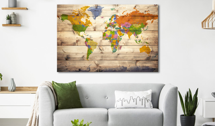 Large canvas print Map on wood: Colourful Travels [Large Format] 128499 additionalImage 6