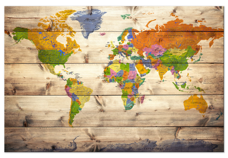 Large canvas print Map on wood: Colourful Travels [Large Format] 128499