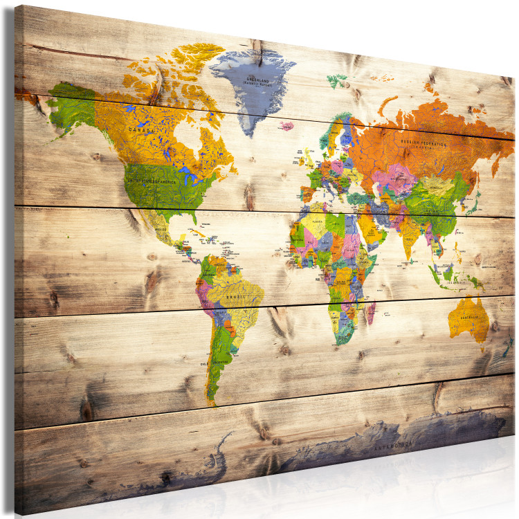Large canvas print Map on wood: Colourful Travels [Large Format] 128499 additionalImage 3