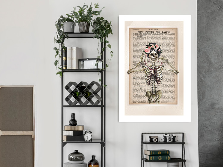 Wall Poster Lady Skeleton - unusual vintage-style fantasy with a newspaper background 129099 additionalImage 3