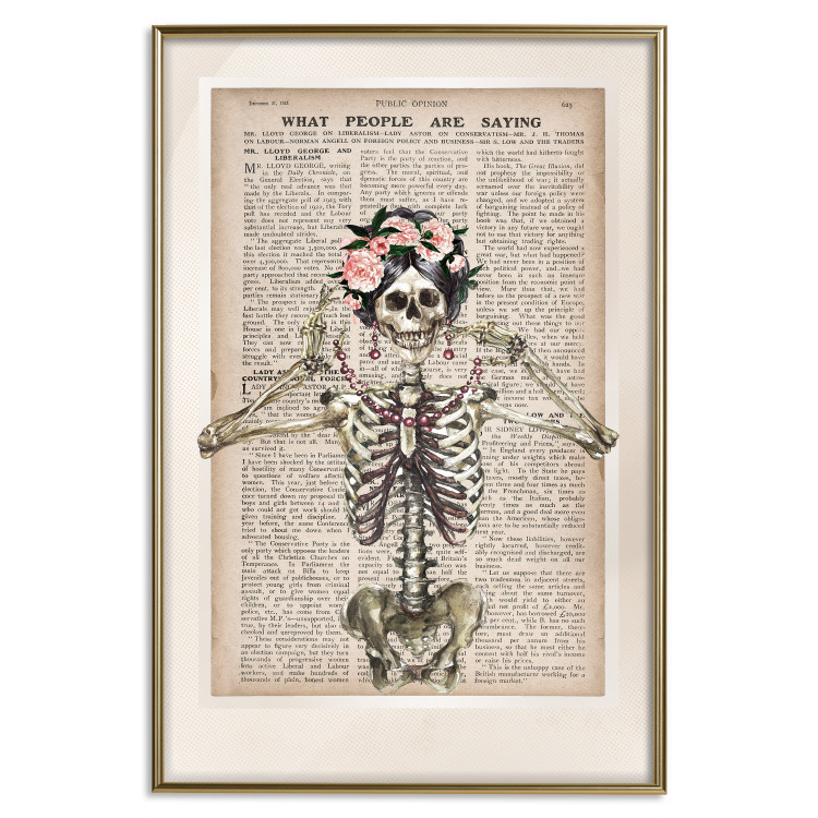 Wall Poster Lady Skeleton - unusual vintage-style fantasy with a newspaper background 129099 additionalImage 17