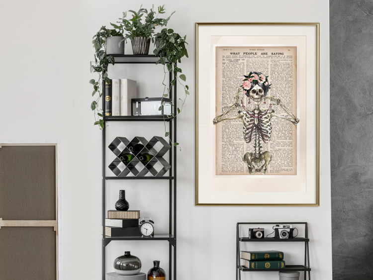 Wall Poster Lady Skeleton - unusual vintage-style fantasy with a newspaper background 129099 additionalImage 22