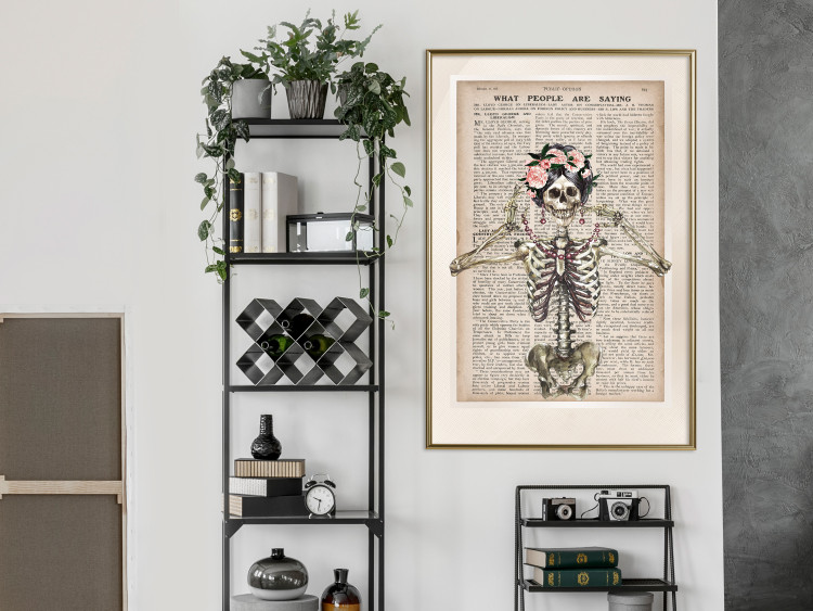 Wall Poster Lady Skeleton - unusual vintage-style fantasy with a newspaper background 129099 additionalImage 5
