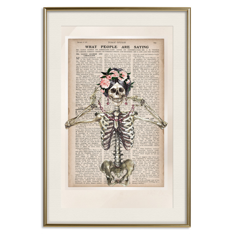 Wall Poster Lady Skeleton - unusual vintage-style fantasy with a newspaper background 129099 additionalImage 20