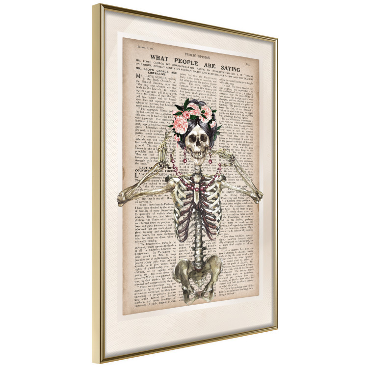 Wall Poster Lady Skeleton - unusual vintage-style fantasy with a newspaper background 129099 additionalImage 12