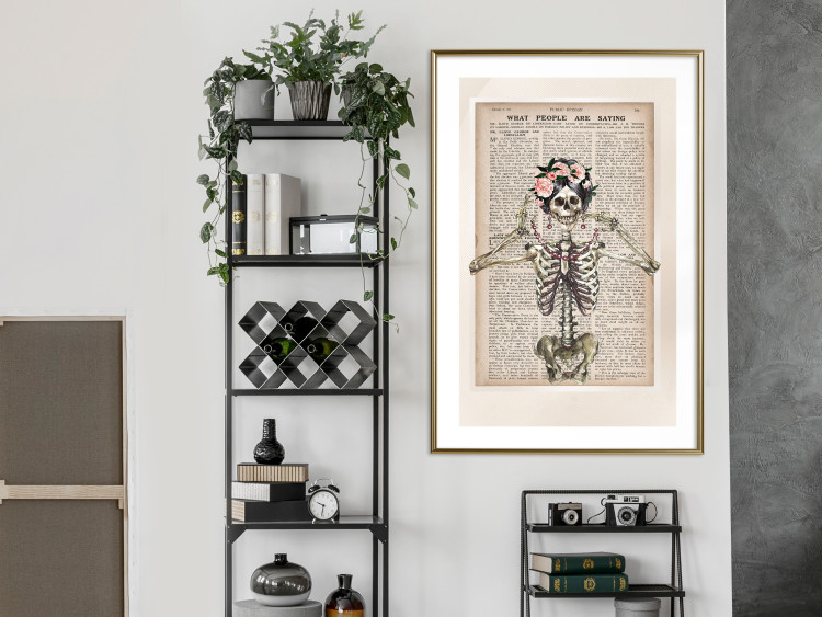 Wall Poster Lady Skeleton - unusual vintage-style fantasy with a newspaper background 129099 additionalImage 15